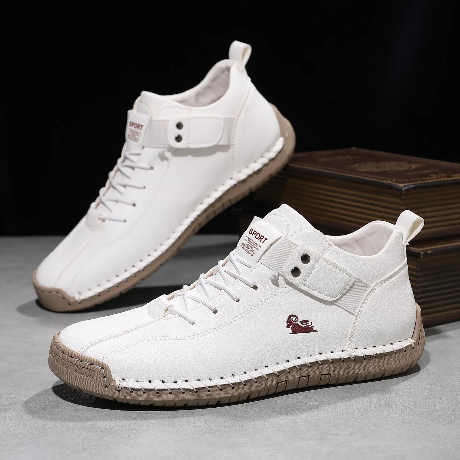 Men's Casual Shoes Soft Leather Handmade Stitching Sneakers Comfortable Non-Slip Breathable Outdoor Sports Walking Footwear