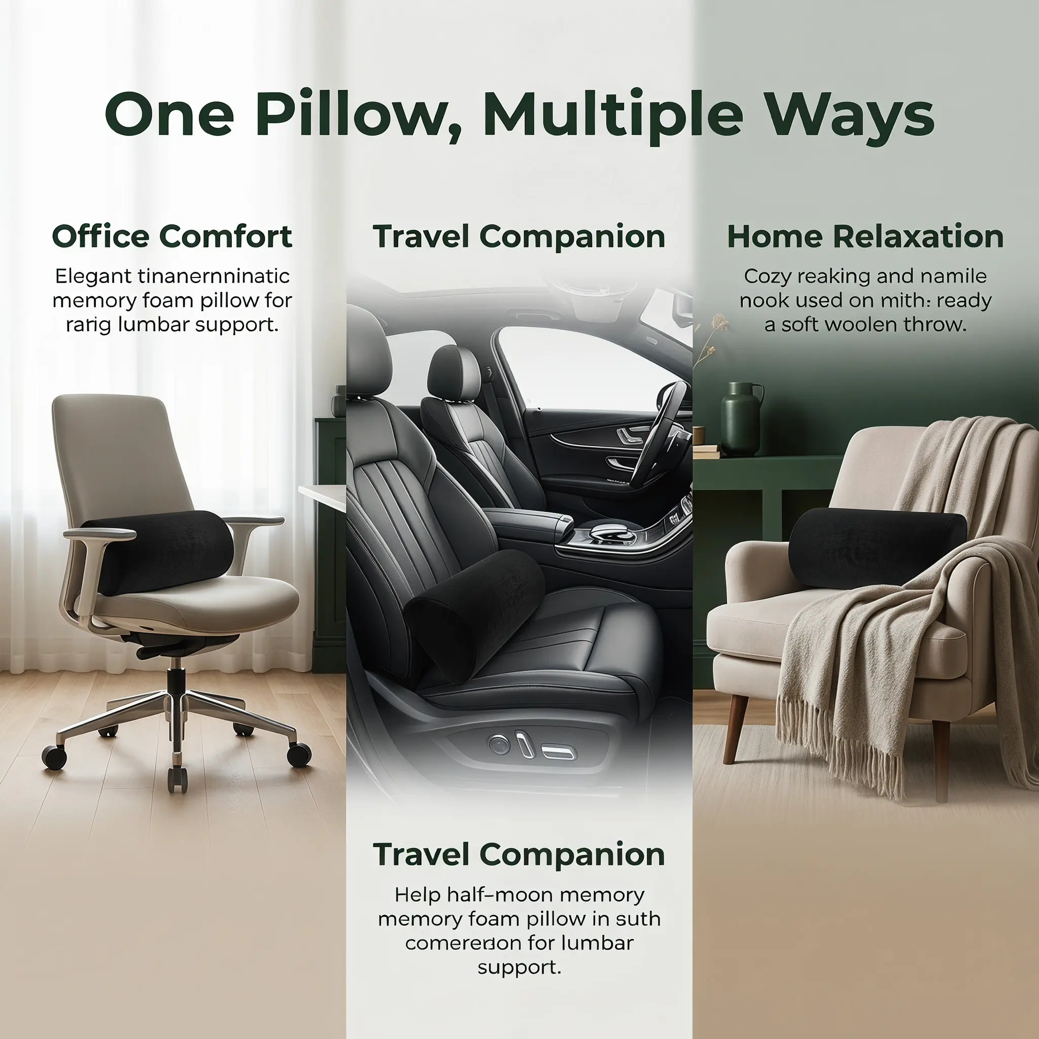 Memory Foam Knee Pillow Half-Round Leg Bolster Pillow Detachable Lumbar Support Ergonomic Design for Car Plane Office Home