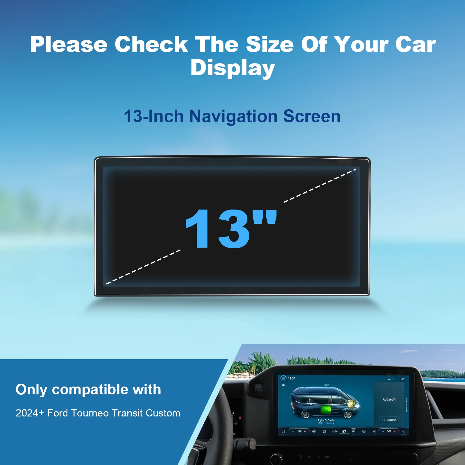 LFOTPP Nano-Displayschutzfolie für Ford Tourneo Custom/Transit Custom 2024-2026 13" SYNC 4 Display Ford Tourneo Custom Zubehör – Detail 2