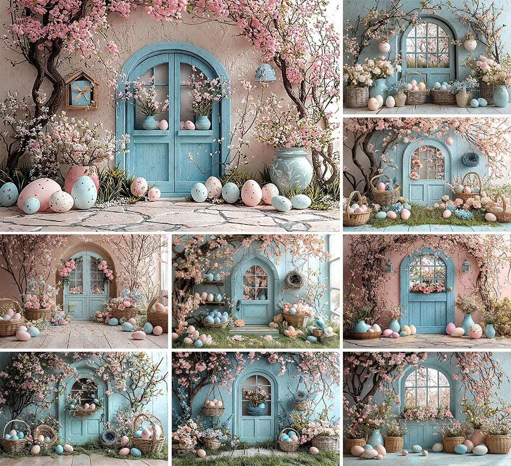 Mehofond Photography Background Spring Easter Blue Arch Cottage Eggs Kids Birthday Party Portrait Decor Backdrop Photo Studio