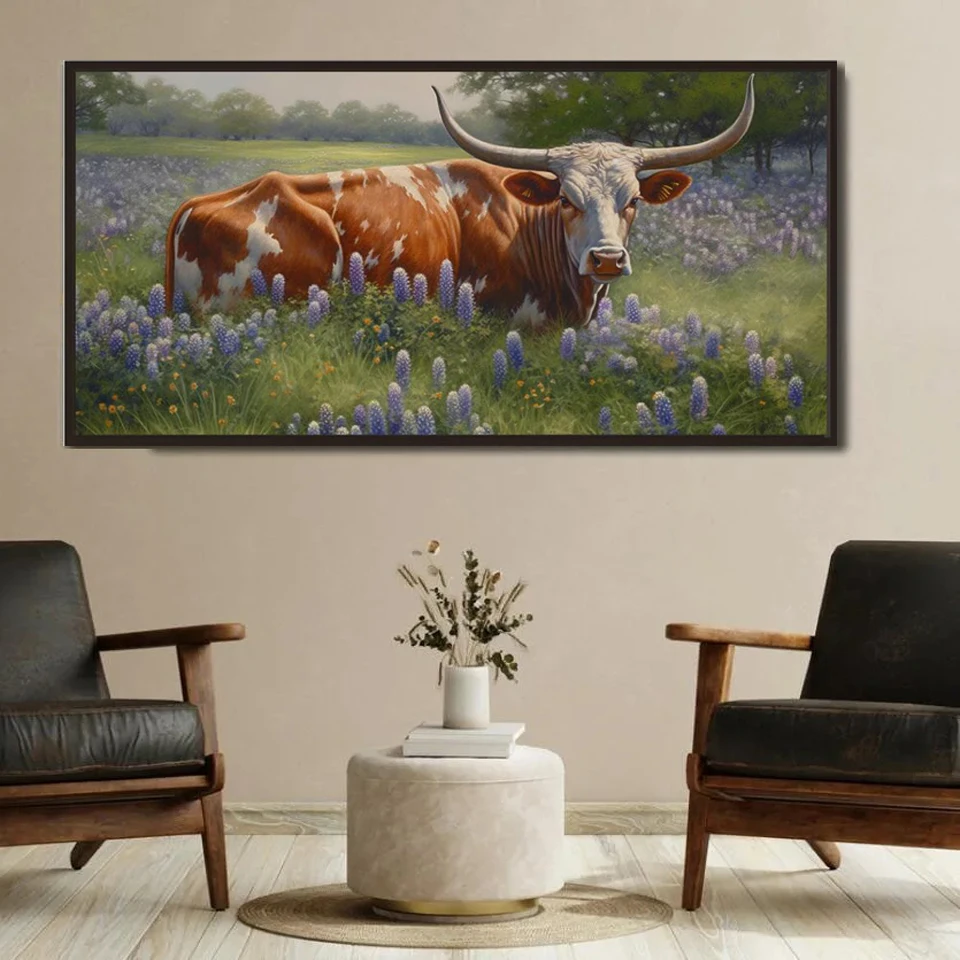 DIY Highland cattle Diamond Painting Golden Flower Cross Stitch Kits Lotus Full Diamond Mosaic For Home Decor Gift