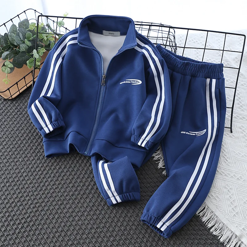 Spring Striped Boys Workout Sweatshirt + Sweatpant Suit Kids Tracksuit Children Jumper Pant Jogger Set 2-13 Years