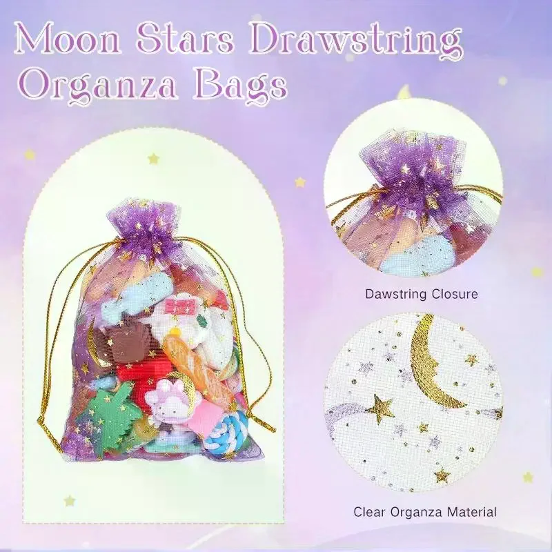 Moon Stars Drawstring Organza Bags Jewelry Gift Bags Pouches Gold Star Organza Favor Pouches For Christmas Wedding