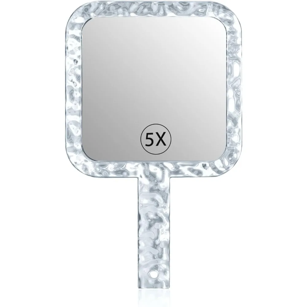 

Hand Mirror, Double-Sided Handheld 1X/5X Magnifying Mirror with Handle with Hole Hanging, Acrylic, 6.1" W x 10" L, Hand Mirror