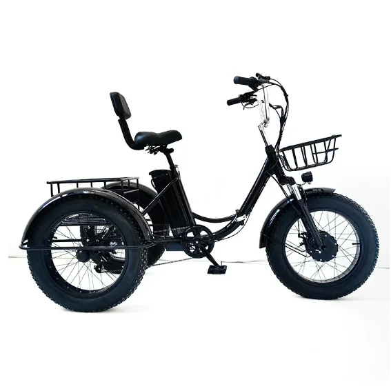 20 Inch Folding Electric Tricycle Fat Tire Adult Cargo Bike Pedal Snow Lithium Battery Trike