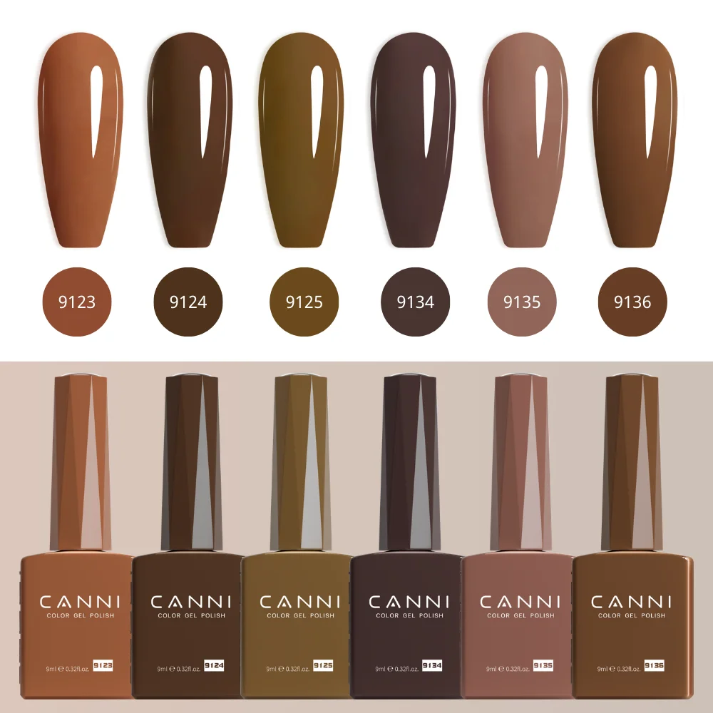 CANNI Herbst Gel-Nagellack-Set Braune Erdfarben Warme Kaffeefarben UV LED Soak-Off Langanhaltend Hohe Deckkraft Nagel-Maniküre 9ml