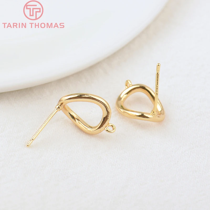 (2162)6PCS 10x14MM Hole 1MM 24K Gold Color Brass Irregular Stud Earrings High Quality DIY Jewelry Making Findings Accessories