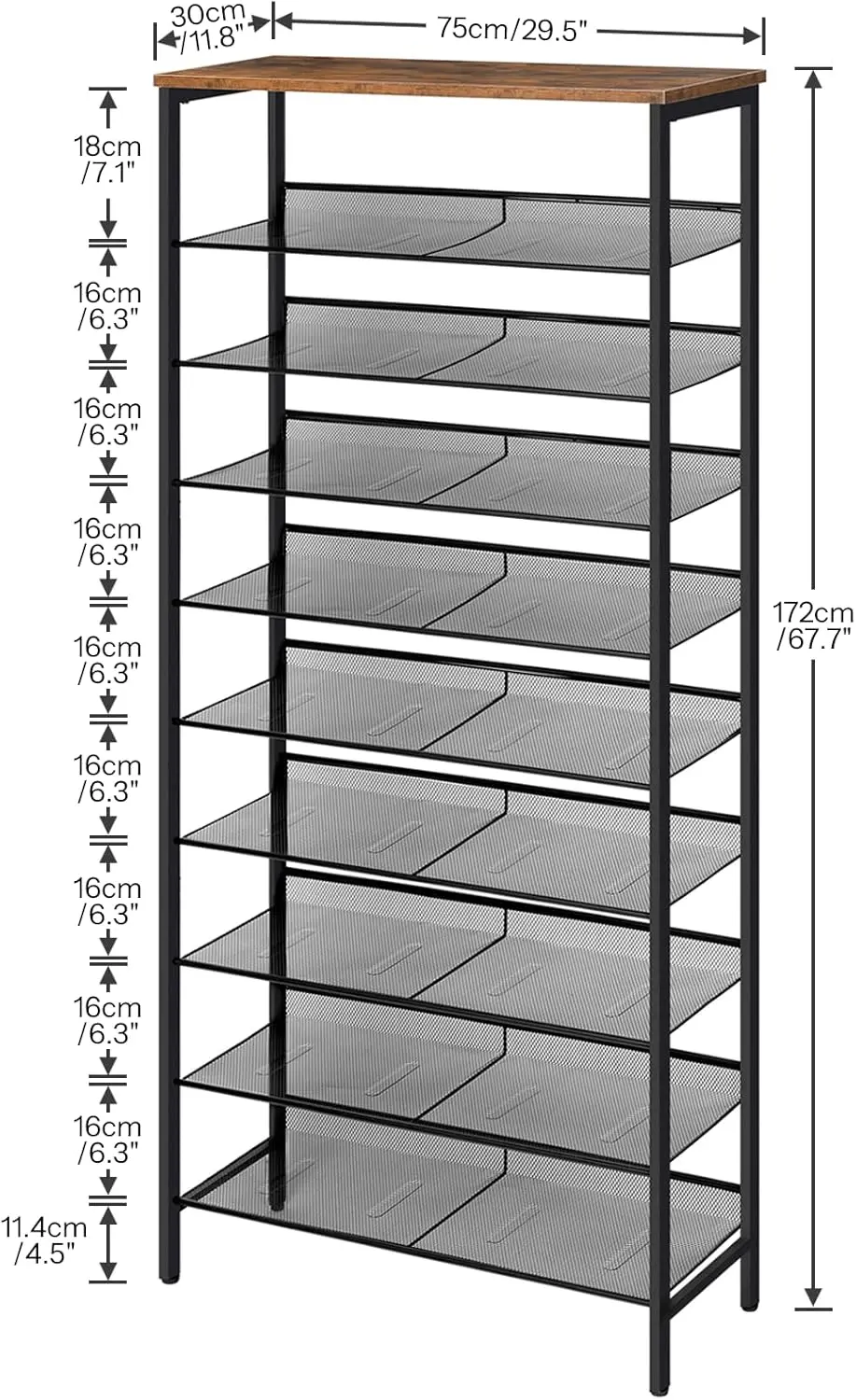 10-Tier Shoe Rack Organizer, Large Capacity Metal Shoe Shelf, Sturdy Shoe Storage with Top Shelf, for 27-36 Pairs of Shoes