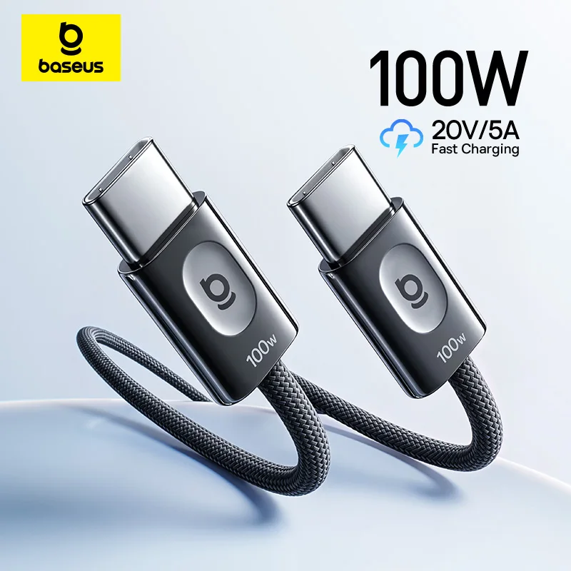 Cabo de Carregamento Rápido Baseus 100W para iPhone 17 16 15 Plus Pro Max, Cabo USB-C para USB-C para Macbook iPad, Cabo de Dados