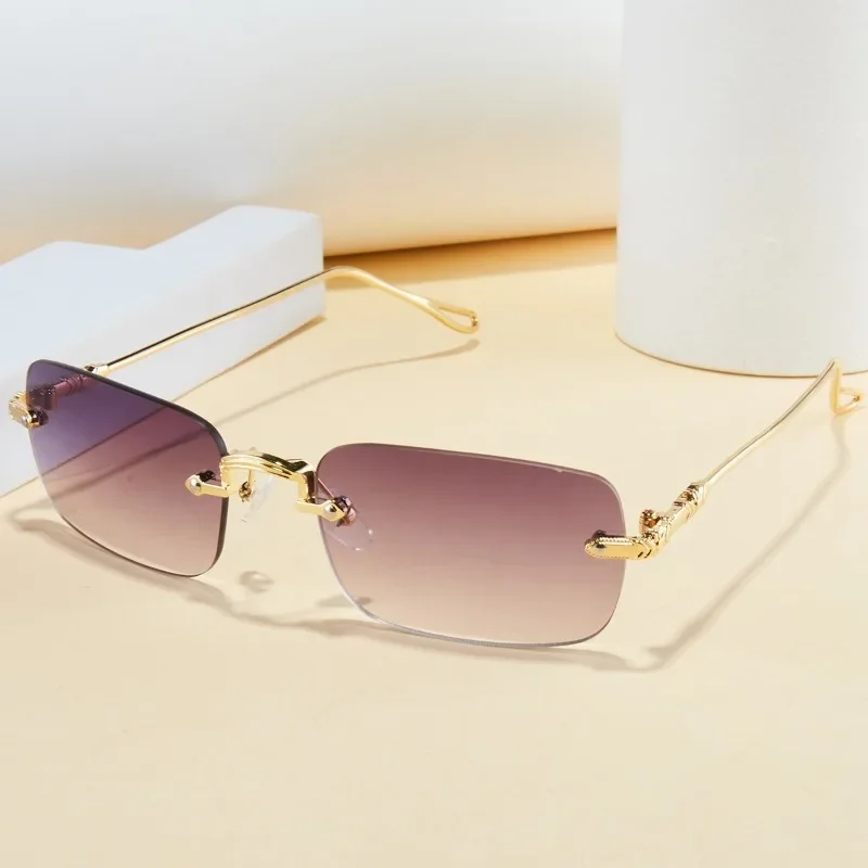 Modische Retro-Quadrat-Unisex-Sonnenbrille ohne Rahmen, UV-Schutz, Street-Style, vielseitiges Schlankheitsdesign für Männer und Frauen – Detail 4