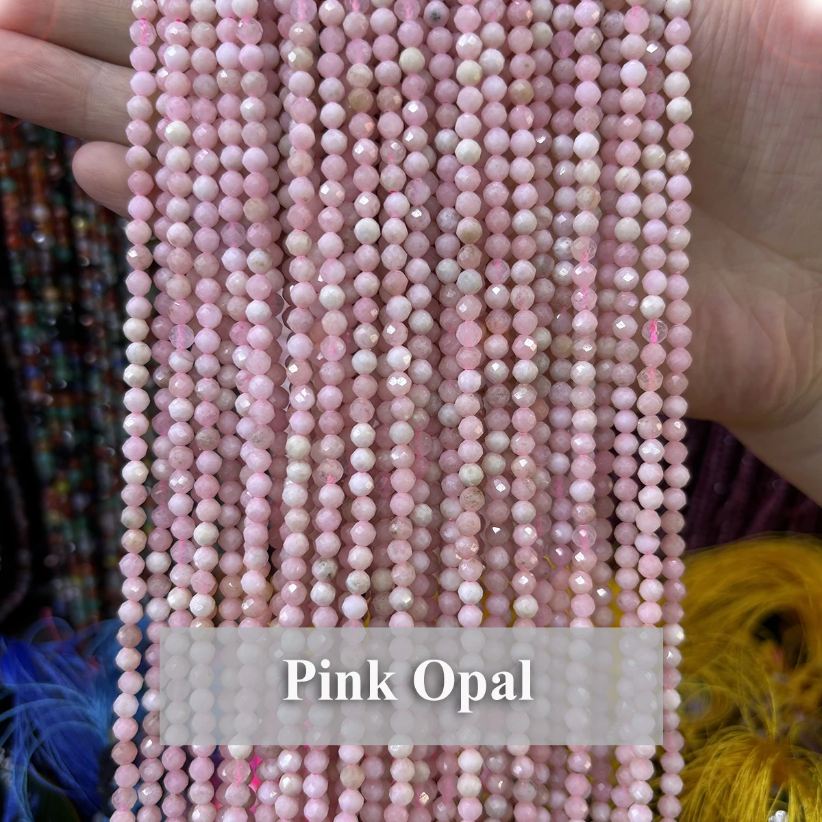 Faceted Pink Opal Beads Natural Stone Round 2 3 4mm Loose Spacer Beads DIY Handmade Bracelet Necklace Craft Jewelry Accessories
