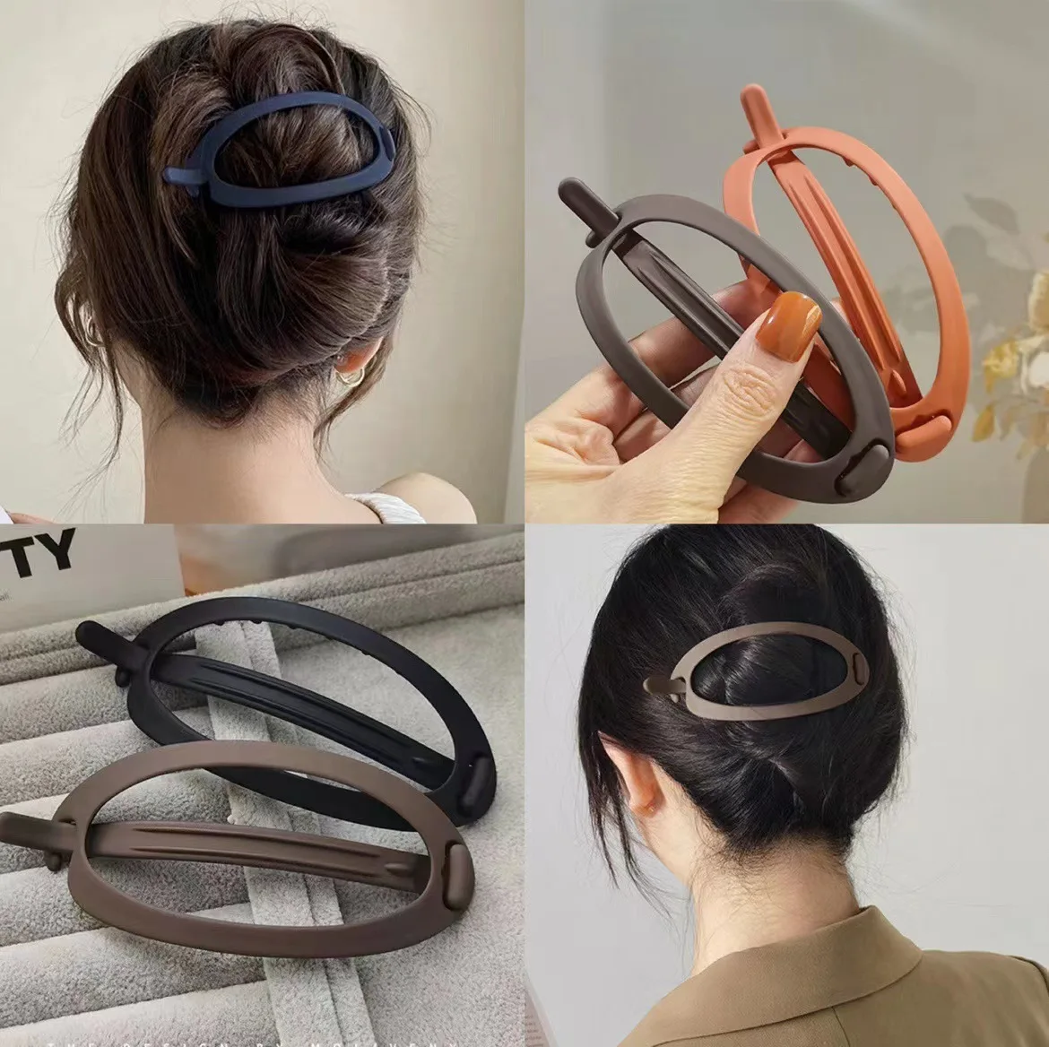 Nuovi fermagli per capelli ovali smerigliati Donne eleganti Fibbia in tinta unita Forcina Versatile moda all'aperto Barrette Accessori per capelli per ragazze