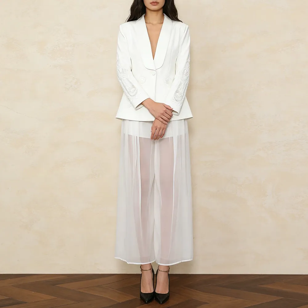 TWOTWINSTYLE Solid Spliced Embroidery Two Piece Set Female Lapel Long Sleeve Jacket Intellectual French Women's Skirt Set New