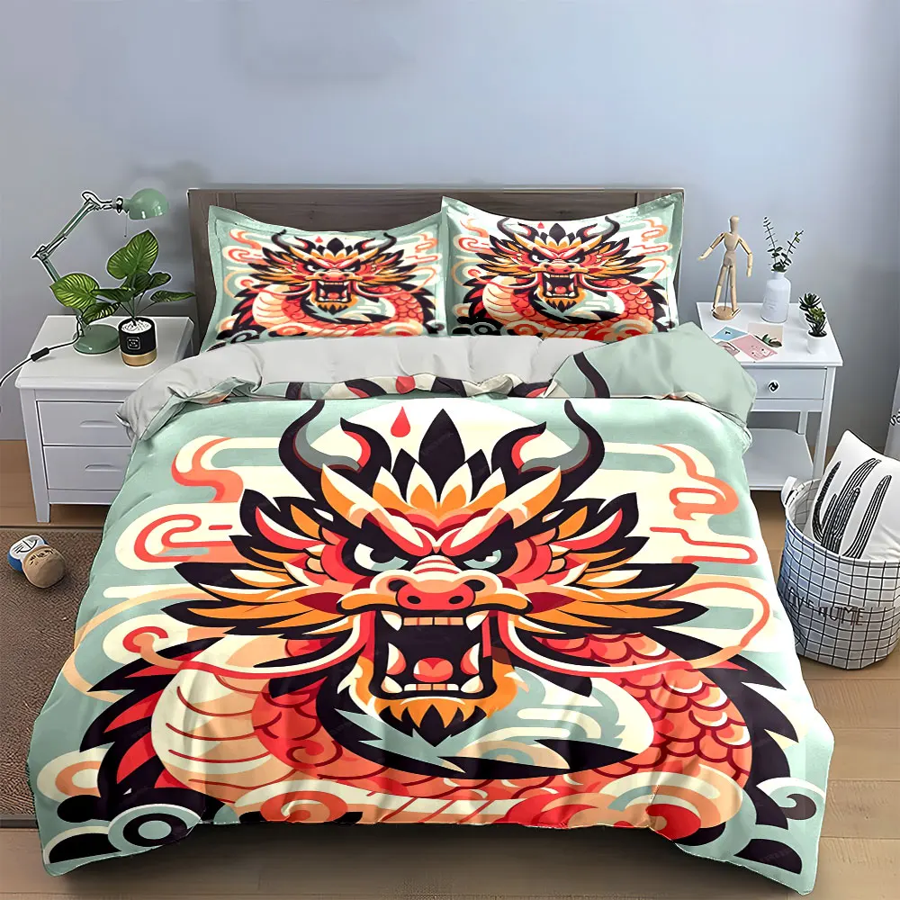 

Dragon Art Decor Set Bedding Set with 1 Duvet Cover 2 Pillowcases Single Double King Queen, Gift