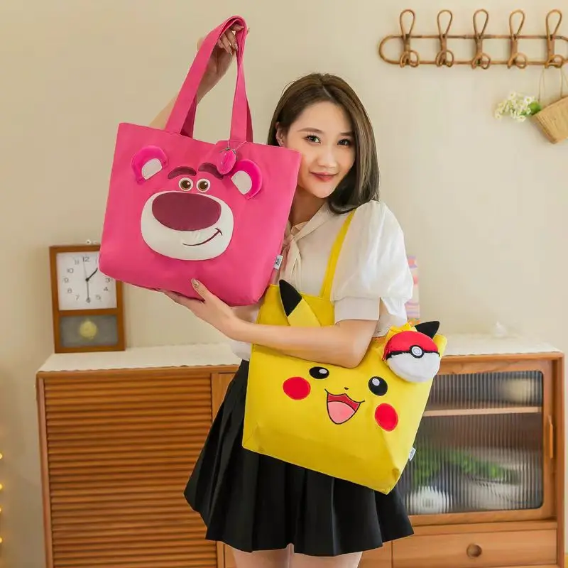 Strawberry Bear large capacity book carrying bag Single shoulder Pikachu student class book carrying bag crossbody bag