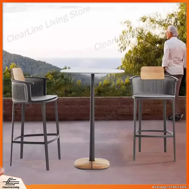 

Outdoor Bar Chair High Stool for Balcony Patio Garden Indoor Cafe Restaurant Rattan Wicker Leisure Seat Modern Adjustable