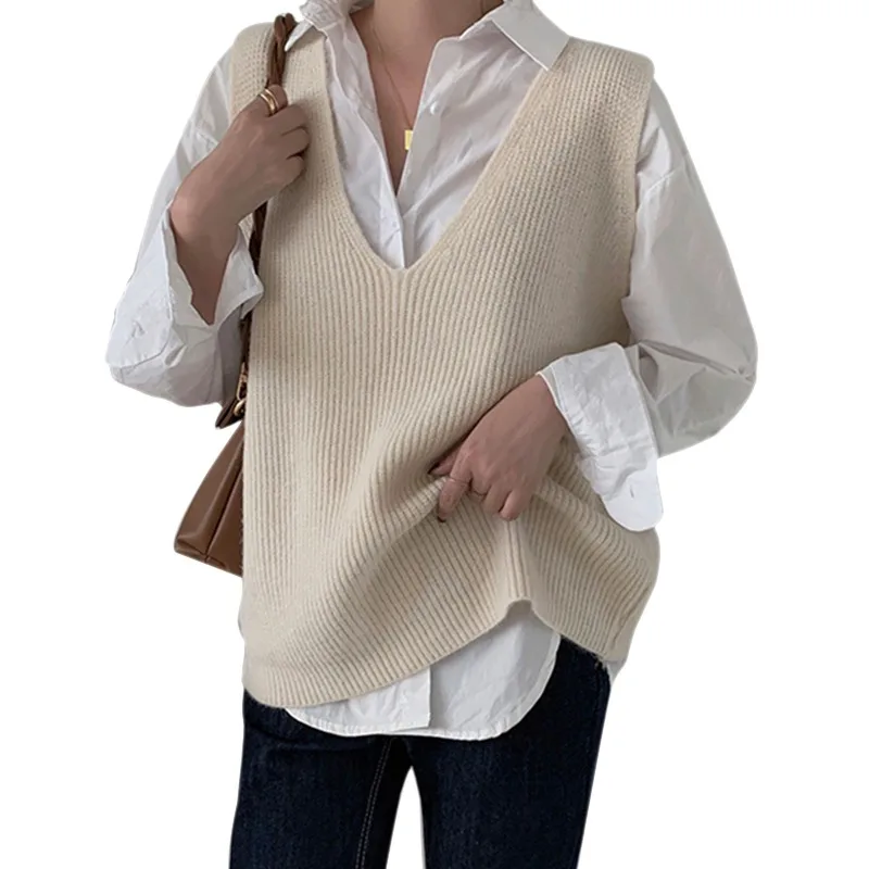 Women\'s Sweater Vest Sleeveless Top Spring Elastic Outer Wear Loose V-neck