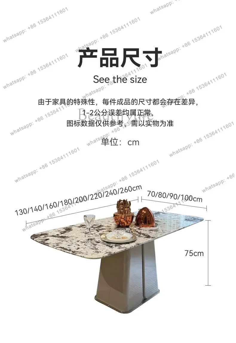 LXLuxury stone snow mountain orchid dining table rectangular high-end villa simple natural marble dining table cream styleSSS