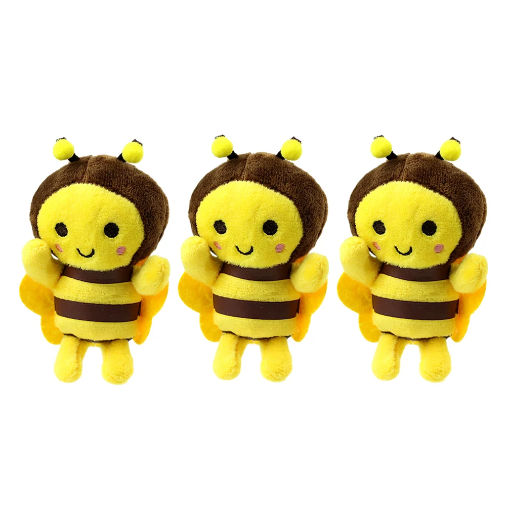 3 Pcs Earring Little Bee Pendant Plush Key Chain Girl Keychain Backpack Ornament Yellow Keyring