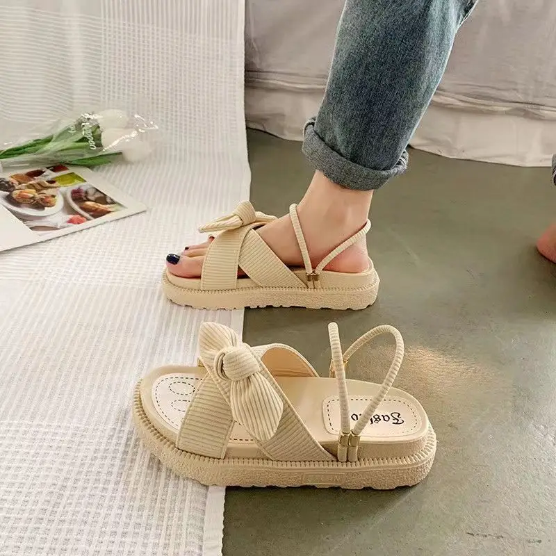 Mulheres sandalias mujer verão estilo fada moda estudante plataforma romana senhora areias sapatos planos chinelos bonitos sandálias femininas