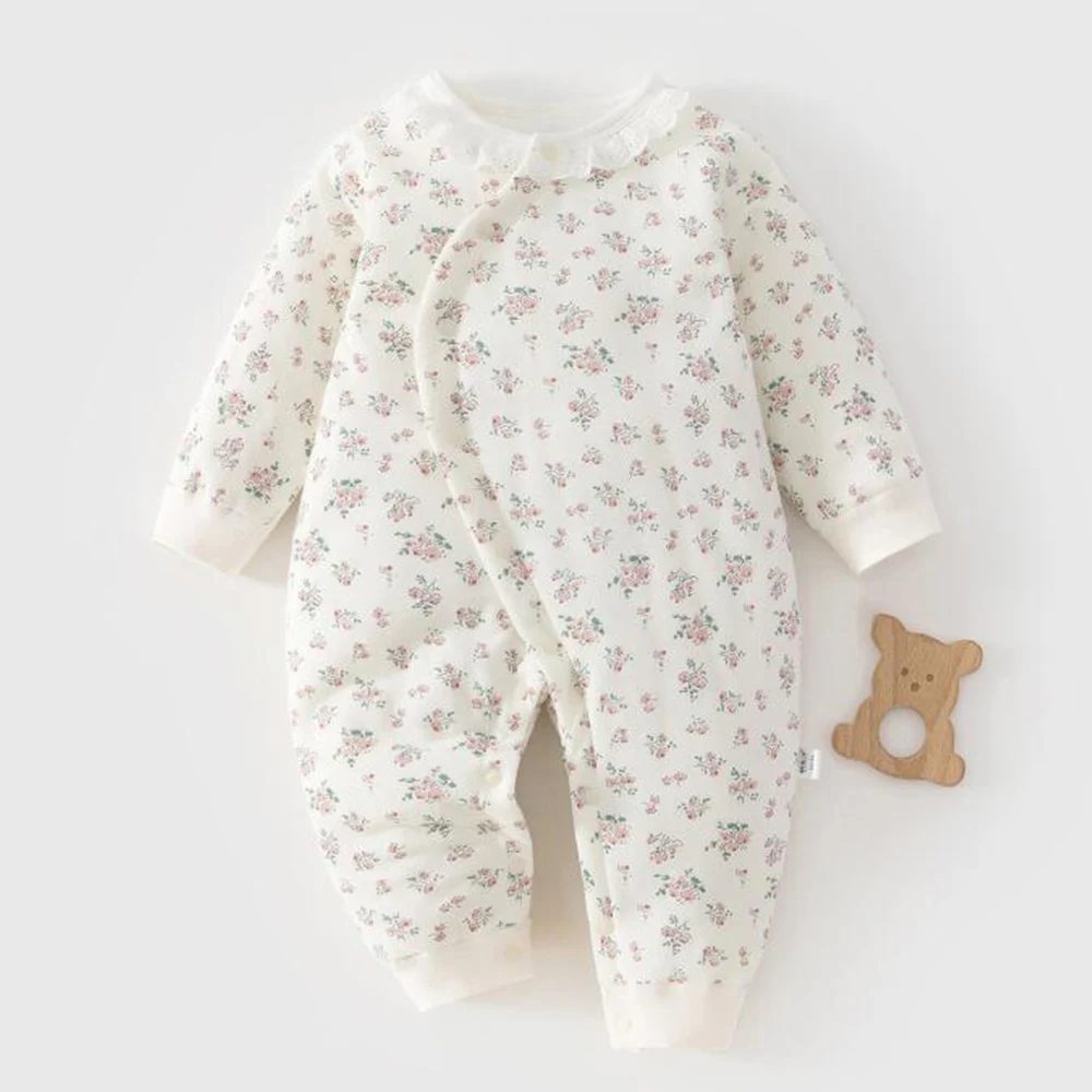 Newborn Girl Clothes Floral Quilted Warm Baby Winter Romper Long Sleeve Christmas Princess Infant Girl Jumpsuit