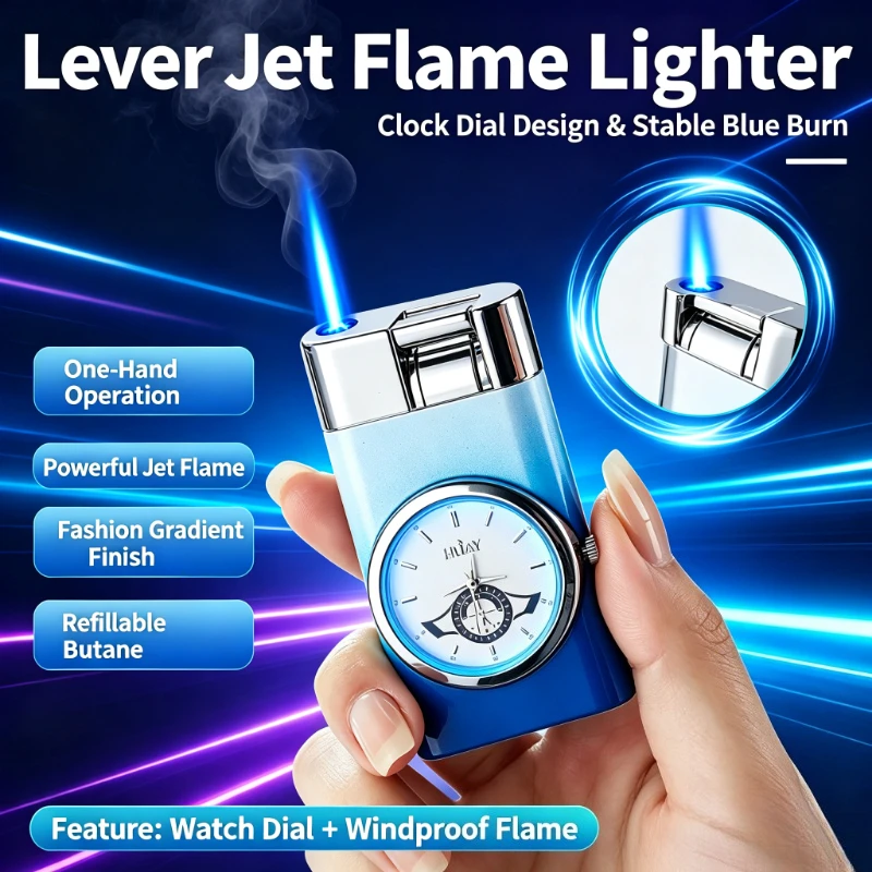 Distinctive Clock Dial Jet Flame Cigar Lighter, Creative Metal Windproof Butane Ignition Tool Perfect Festival Present