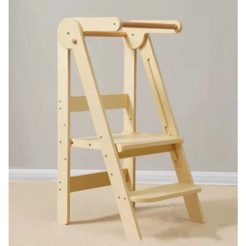 Foldable Wooden Toddler Learning Tower Baby Step Stool for Hand Washing Kids Daily Learning