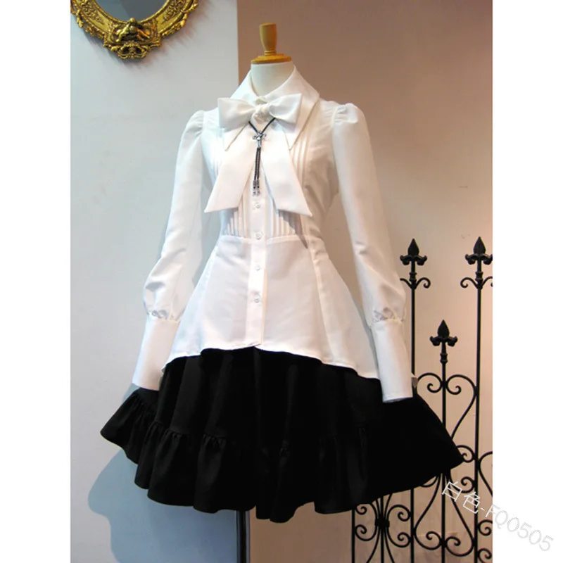 Robe de femme de chambre japonaise avec nœud à revers, robe à volants, taille à lacets, cosplay, jupe irrégulière sexy, costume d'école Lolita, document solide