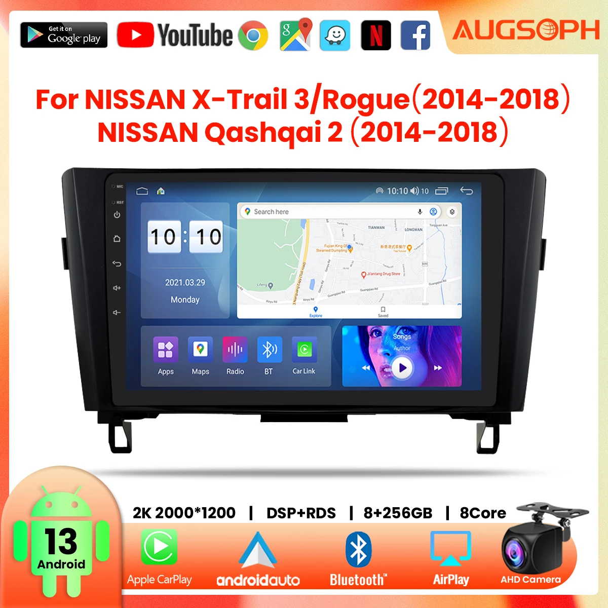 

Android 13 Car Radio For Nissan X-Trail 3/Rogue/Qashqai 2, 10inch Multimedia Player With 4G Car Carplay & 2Din GPS Navigation