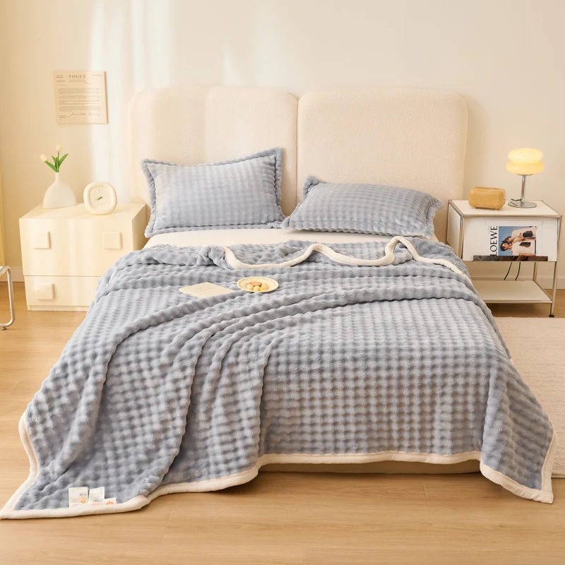 Gray Blanket Skin-friendly Bedspread одеяло Velevt Shawl for Nap Office Blankets Home Plaid Thickened Bedsheet(No Pillowcase)