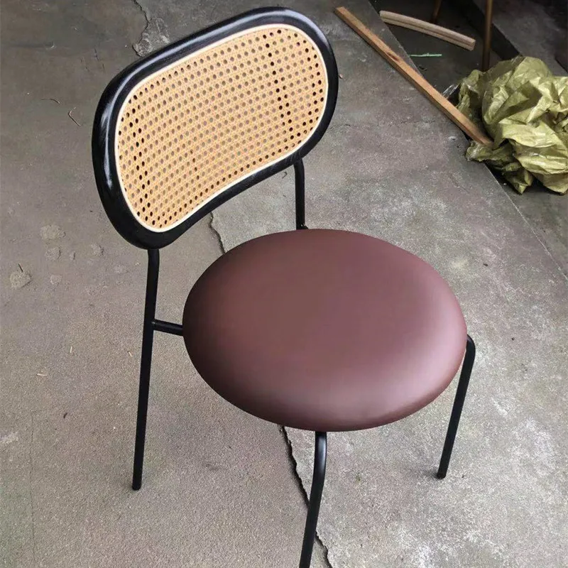 Retro rattan dining chair, medieval restaurant dining table chair, home, backrest