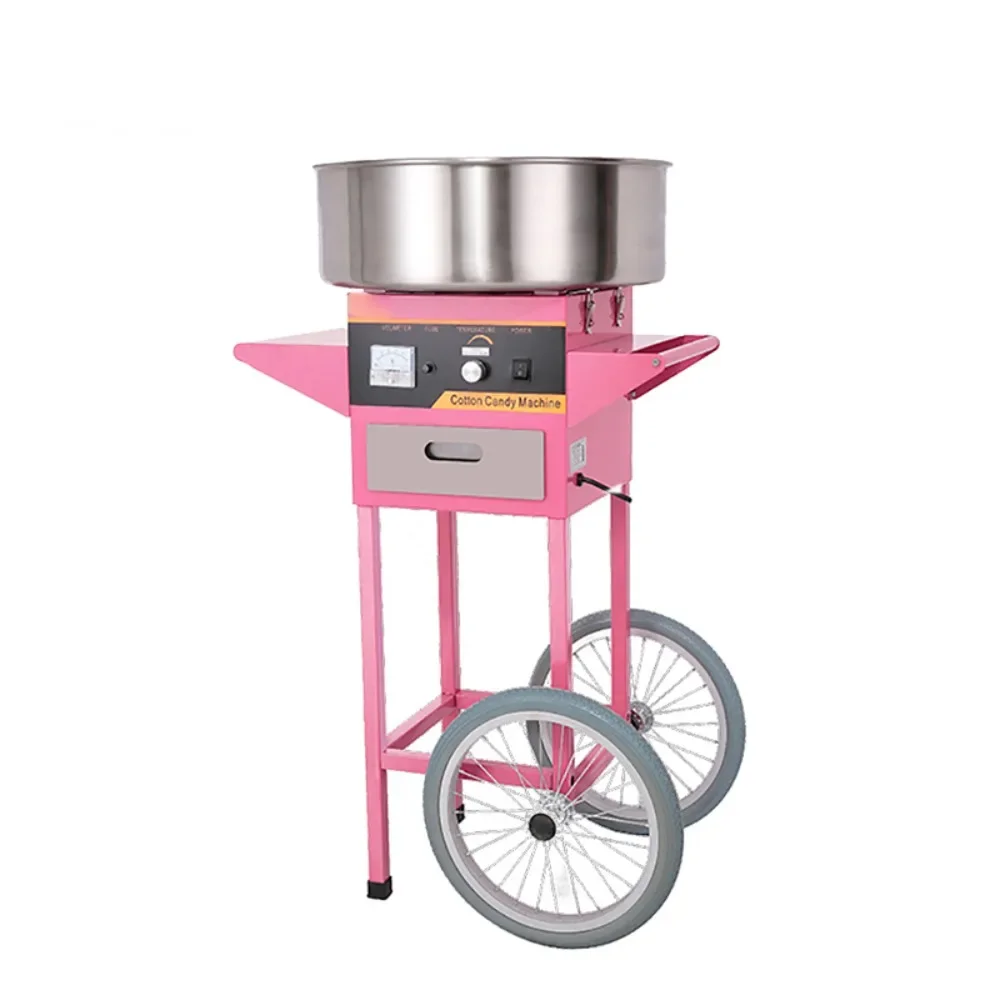 

China Hot Electric Commercial Sugar Manufacturing Cheap Automatic Pink Cart Stand Cotton Candy Floss Machine Maker Candy Cart