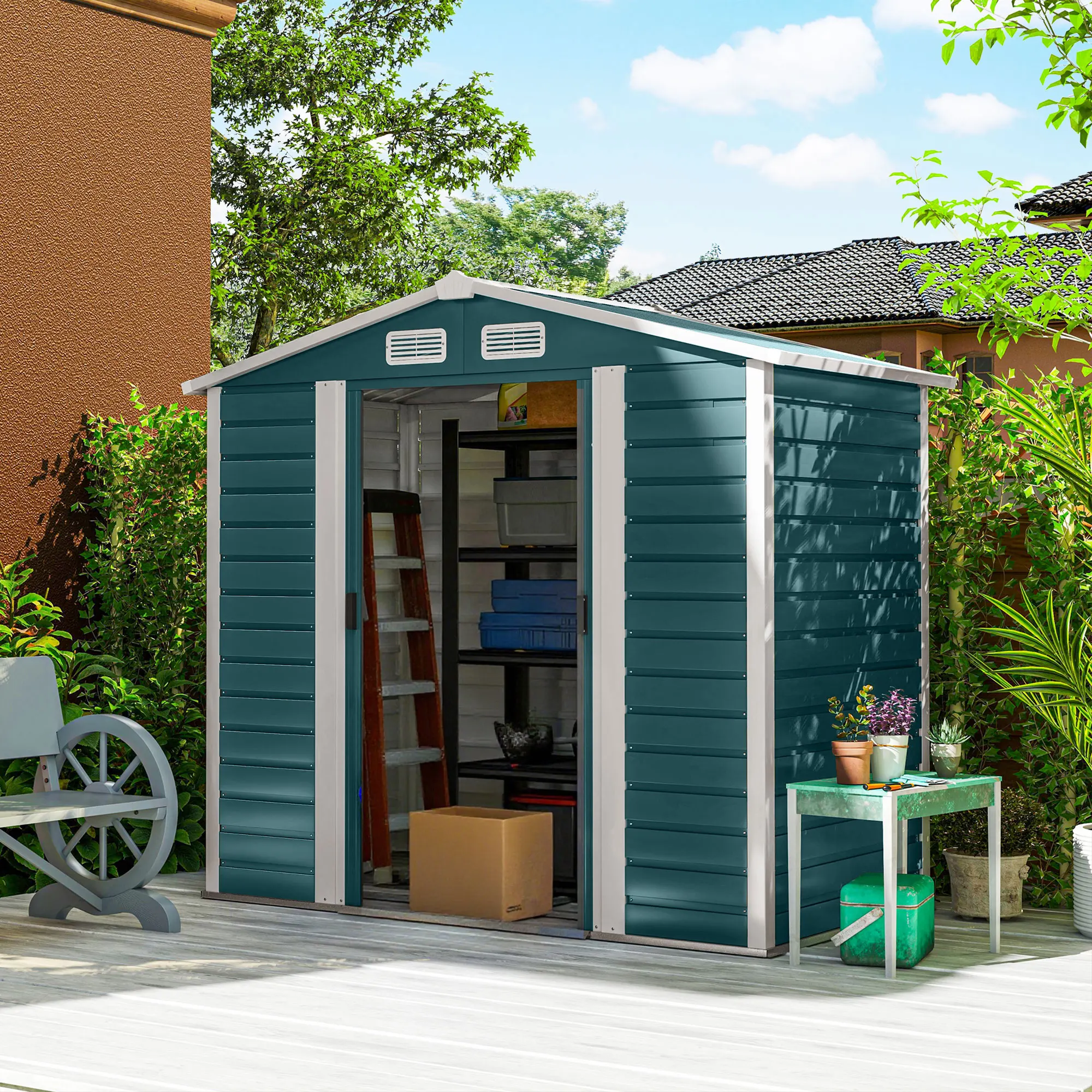 Outsunny 7 x 4ft Metal Garden Shed, Easy to Assemble, Upgraded Storage Shed, Green