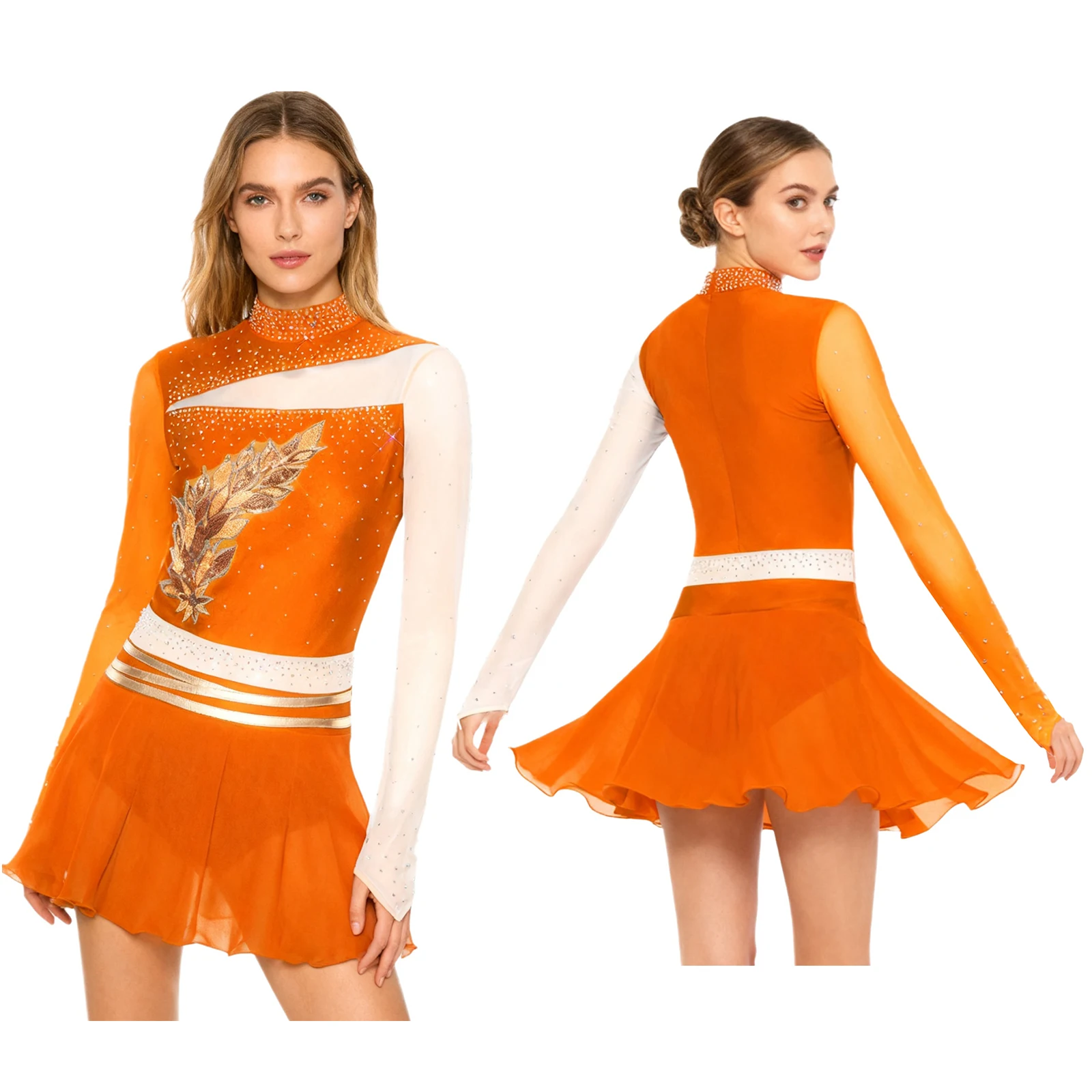 Robe justaucorps de gymnastique de Ballet pour femmes, vêtements de danse de patinage artistique, robe de Jazz élégante avec appliques brodées pour concours de danse