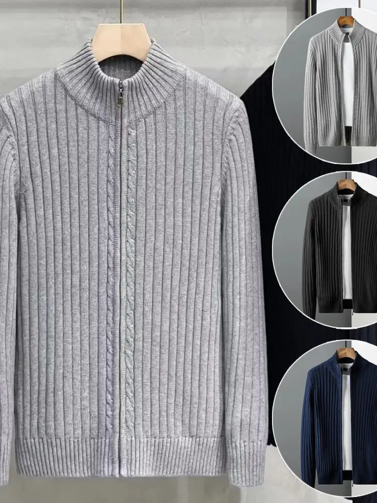

Autumn Winter Men's Slim Fit Busin Knitted Cardigan Sweater Casual Inner Wear Zipper Ne Coolmax Fiber Non Deformable
