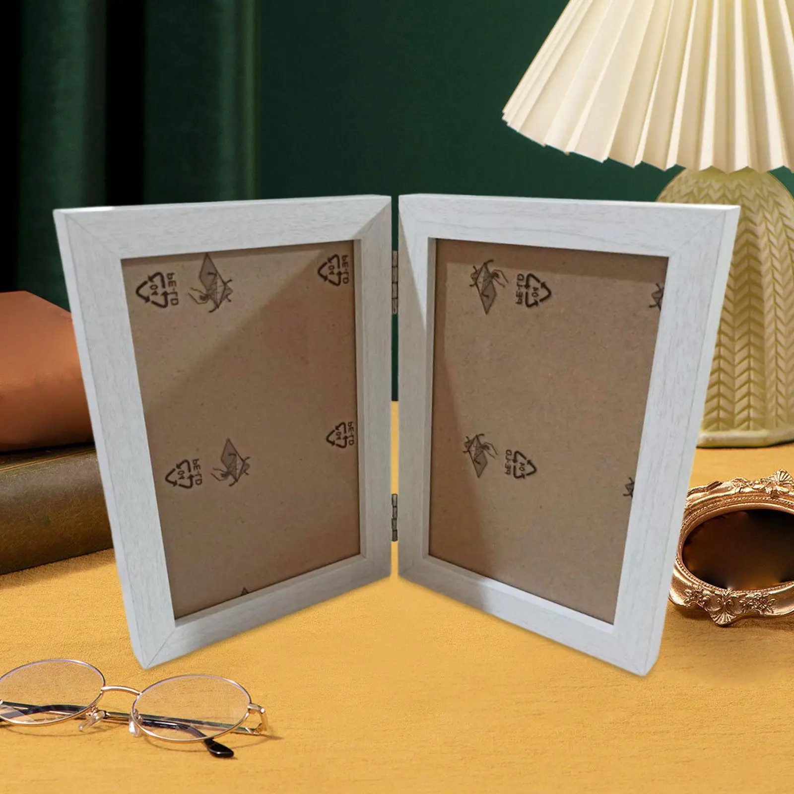 Double Picture Frame 4x6 Rectangle Rustic Vertical Hinged Photo Frame for Desktop Desk Living Room Entrance Family Friends Gift