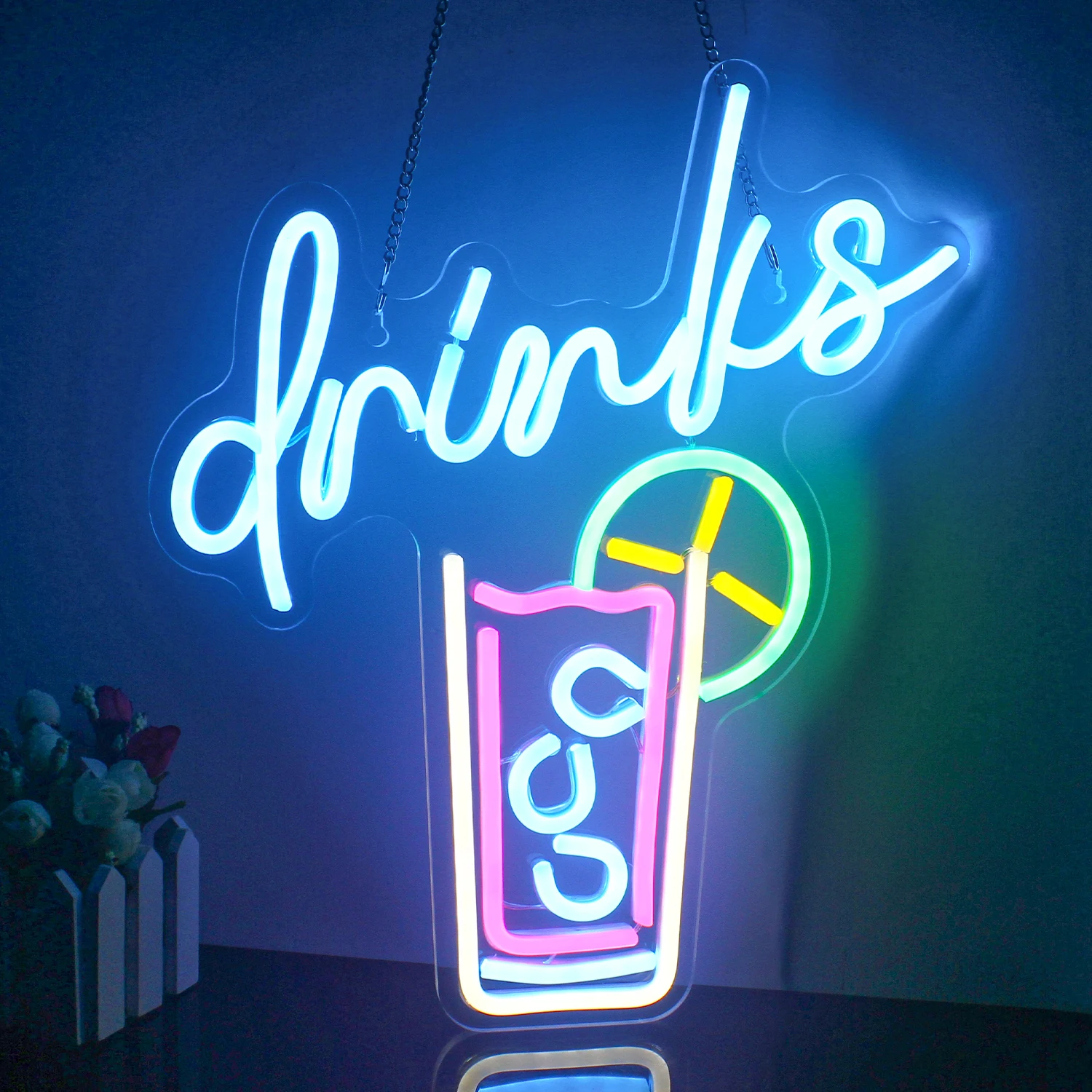 Drinks Neon Signs Cool Drink Cup LED Neon Signs Bar Neon Signs for Wall Decor USB Bar Club Restaurant Cafes Shops Party Neon