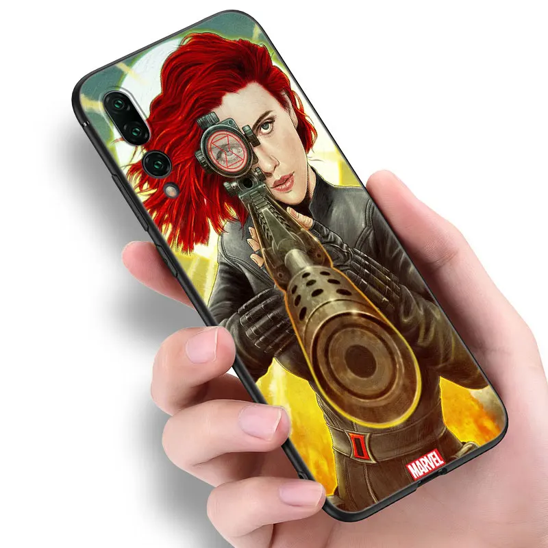 Marvel Black Widow Black Phone Case For Huawei P20 P30 P40 Lite P60 Art Pura 70 Ultra P50 Pro P50E P Smart 2018 2019 2020 2021