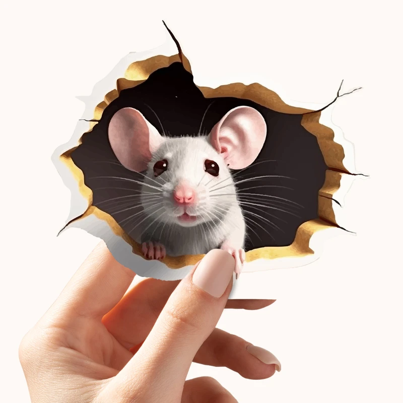 1PC 3D Effect Personalized Mouse Hole Sticker Reading White Mouse Flower Branch Mouse Cute Animal Random Sticker Home Decoration