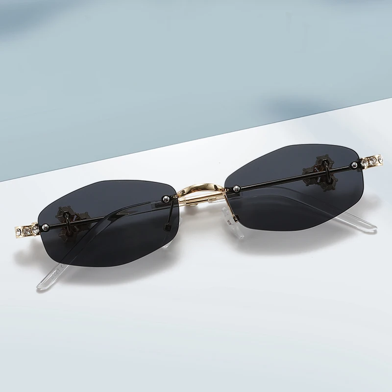 نظارات واقية 3 قطع للنساء على شكل مضلع نظارات شمسية ماسية عصرية بدون إطار نظارات معدنية للنساء نظارات للسفر في الهواء الطلق