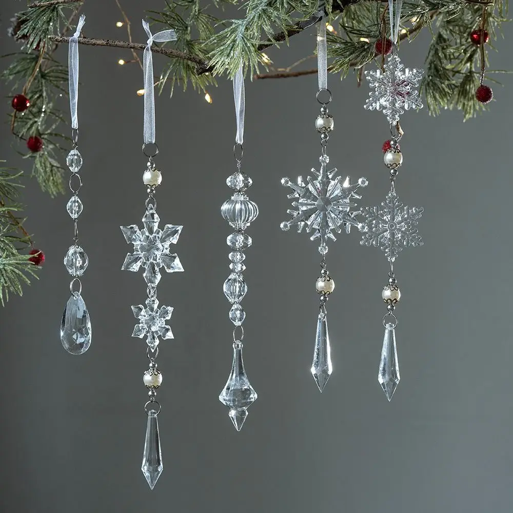 Acrylic Xmas Water Drop Pendant Artificial Transparent Xmas Tree Hanging Icicle Glitter Christmas Tree Decoration