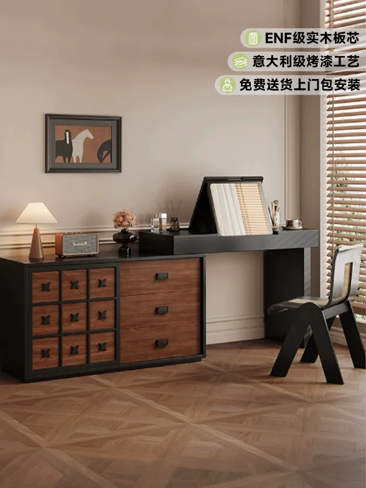 Medieval dresser chest integrated master bedroom retro flip end of bed makeup table solid wood ecological board