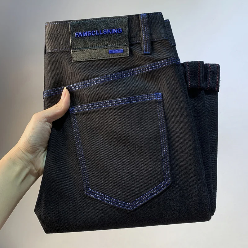 

Black small leg jeans men 2026 new spring casual fashion light luxury high-end stretch men's pants