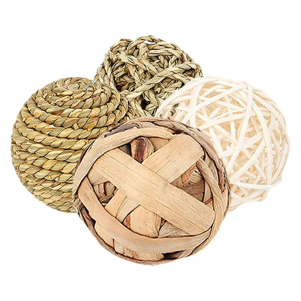 

4 Pcs Seagrass Balls Hamster Toy Rabbit Chew Pet Takraw Ball Gerbil Cage Guinea Pig Play Set Bunny Grass Chinchilla Accessories