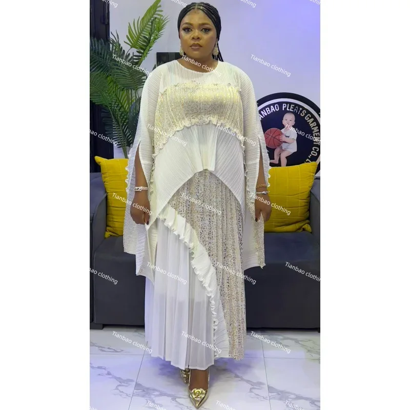 Miyake Plissee Nahen Osten Neue Cape Top Rock Set Asymmetrische Elegante Plus Größe frauen Kleid Afrikanischen Dance Party Kostüm