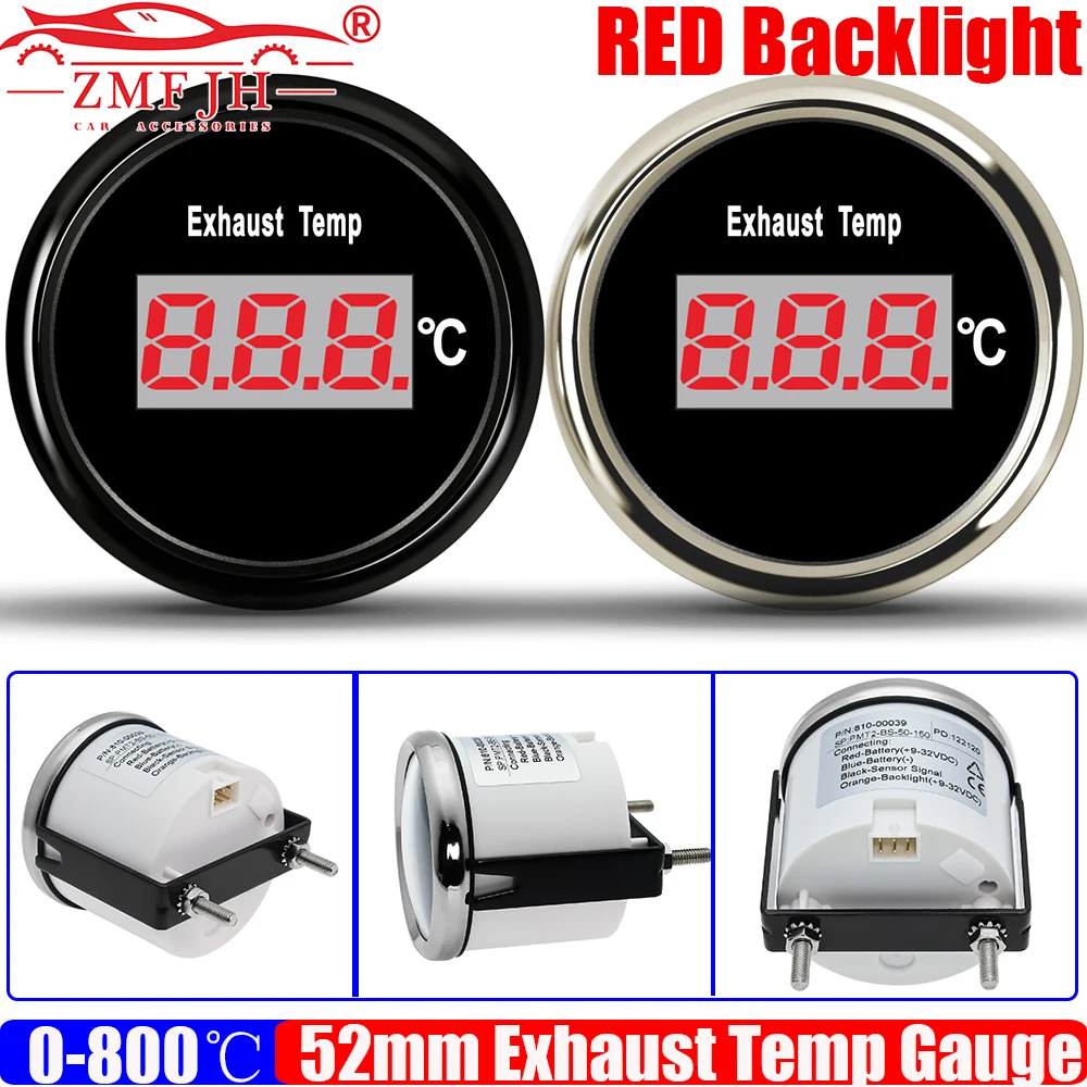 Digital 0-800 ℃   52MM Abgastemperaturanzeige mit Sensor Rote LED-Hintergrundbeleuchtung für Universelle Marine-Boote Yachten Autos 12V24VDC