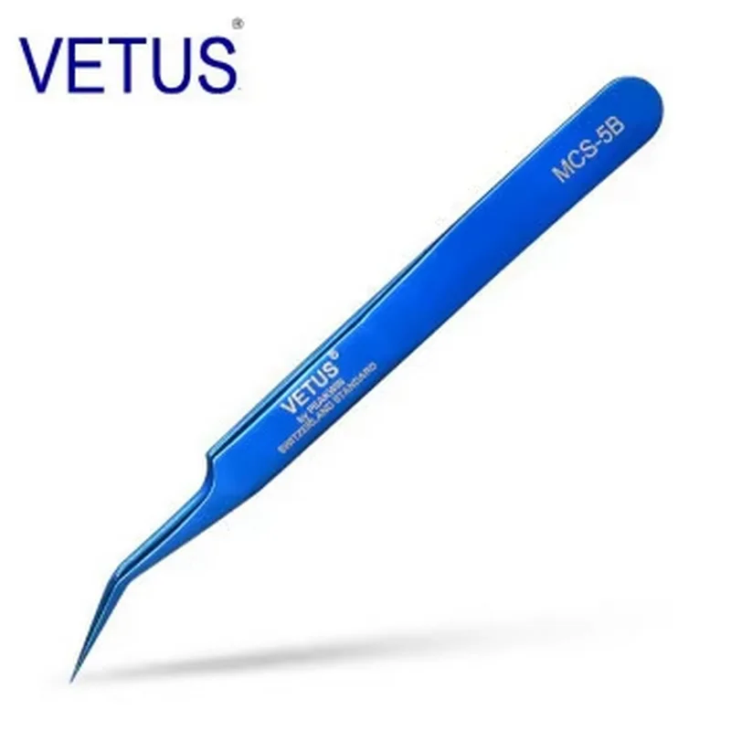 

Оригинальные новые синие пинцеты VETUS серии MCS для наращивания ресниц, антистатические пинцеты из нержавеющей стали с гипертонким кончиком, антистатические ESD