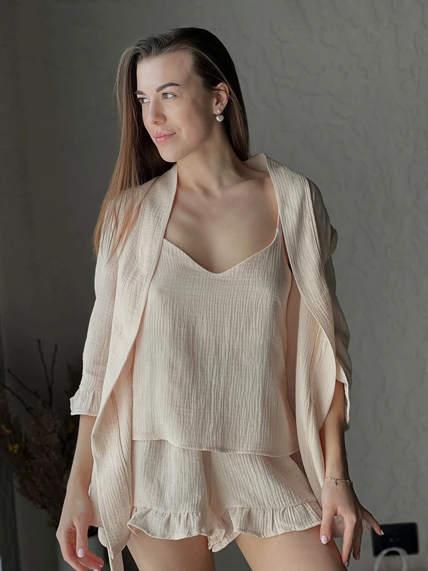 

Marthaqiqi хлопковый женский комплект ночной рубашки с v-образным вырезом, ночная рубашка, майка, ночная рубашка, пижамные шорты с длинными рукавами, повседневная одежда для сна, костюм из трех предметов