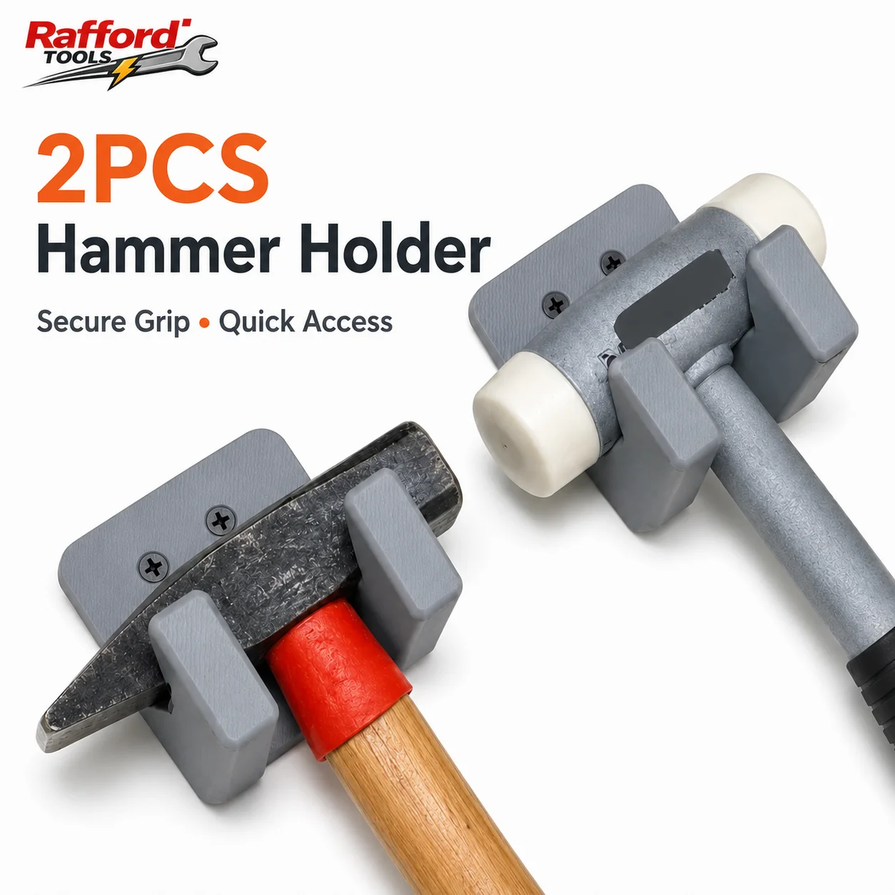 Rafford 1/2PCS Wall Mounted Hammer Holder, Heavy Duty Tool Storage Hook, Secure Grip Hammer Rack for Garage Workshop