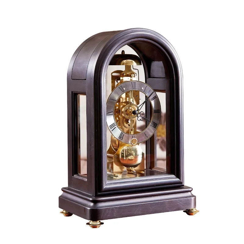 European mechanical desk clock Household Chinese retro ebony desktop mechanical clock Living room desktop solid